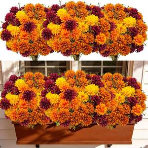 lot 1640 image: FOUSUKA Artificial Fall Mums Faux Chrysanthemum Flowers 8 Bundles 12.2 Inch