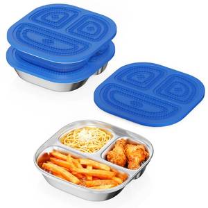 lot 1644 image: Hyperzacc 3 Pack Stainless Steel Snack Containers, 3 Compartment, Airtight