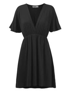 lot 2000 image: Lock and Love Womens Short Sleeve Kimono V-Neck Dress Black S-3XL WDR 1338