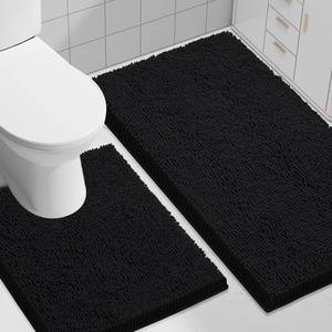 lot 2010 image: Smiry Chenille Bath Rug Set 2 Piece 30x20 U-Shape 24x20 Black