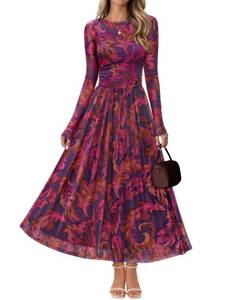 lot 2012 image: MEROKEETY Womens Long Sleeve Maxi Dress Plum XXL