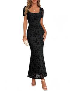 lot 2013 image: MEROKEETY Womens Floral Maxi Dress, Black, Size M