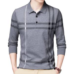 lot 2014 image: Womleys Mens Striped Cotton Long Sleeve Polo Shirt Medium Light Grey, Size XL