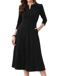 lot 2016 image: Allegra K Womens 34 Sleeve A-Line Midi Dress Black, Size 2XL