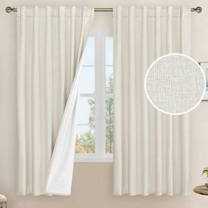 lot 2034 image: LAMIT Blackout Linen Curtain Pair 52 in W x 63 in L Ivory