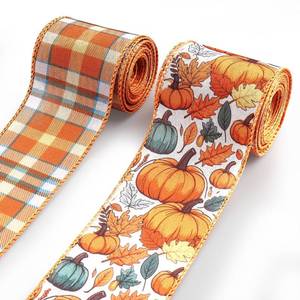 lot 2035 image: Habbiful Thanksgiving Fall Wired Burlap Ribbon 2.5 Inch x 10 Yards 2 Rolls