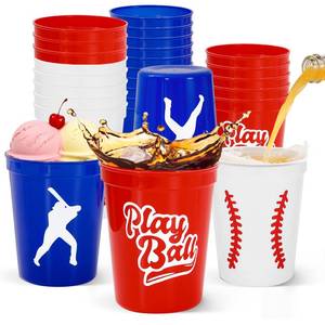 lot 2439 image: FYSUIMU Baseball Plastic Party Cups 16 oz 36 Count Red Blue White