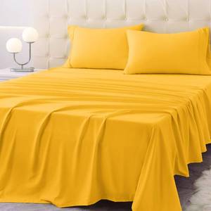 lot 2446 image: Homilay Queen Size 4 Piece Microfiber Bed Sheet Set, Spectra Yellow