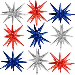 lot 2453 image: Adorely Explosion Star Foil Balloons Red Blue Silver 22 Inch 9 Pcs
