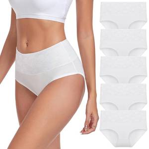 lot 2466 image: Coskefy Womens High Waisted Cotton Underwear Briefs Plus Size Multipack White, Size XL