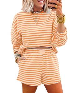 lot 2493 image: SELINK Women 2 Piece Crewneck Sweatsuit Pullover and Shorts Set, Size S