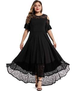 lot 5489 image: LALAGEN Womens Plus Size Lace Cold Shoulder Maxi Dress L-5X