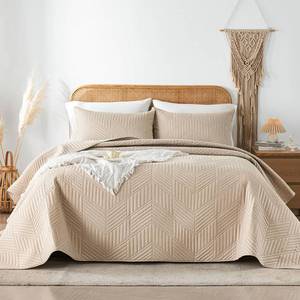 lot 5491 image: Davulos Twin Quilt Bedding Set, Beige Reversible Microfiber, 68x88 In