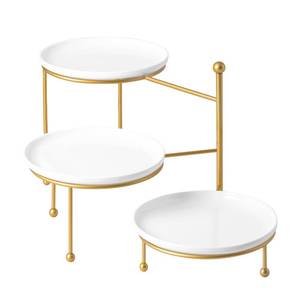 lot 5500 image: Kanwone 3 Tier Serving Stand with White Porcelain Plates, 10.3 Inch