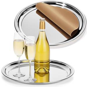 lot 5508 image: LemonRoad 2 Set Round Silver Mirror Serving Tray 14.17 Inch
