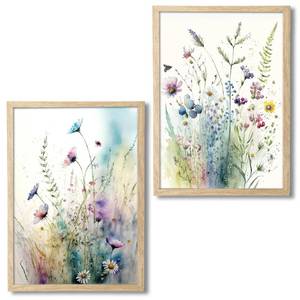 lot 5510 image: Msspart Framed Canvas Wall Art Blue Floral Daisy Print 12x16 Inch 2 Panels