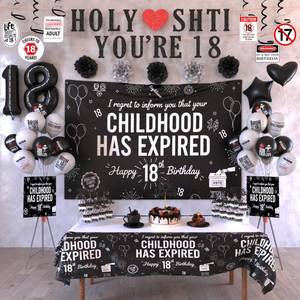 lot 6306 image: LQA Decor 18th Birthday Decorations For Boys Set Black White