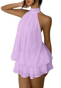 lot 6320 image: Fhykiss Womens Chiffon Halter Drop Waist Mini Dress Light Purple Size L