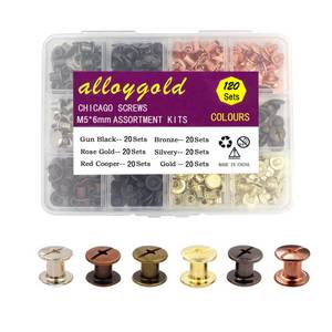 lot 6328 image: Alloygold Chicago Screw Kit Leather Rivets M5x0.2362 in 120 Sets 6 Colors