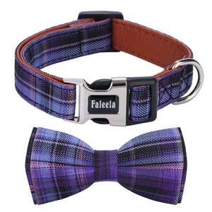 lot 6353 image: Faleela Dog Bowtie Collar Purple Medium Adjustable 13.5-18 Inch Neck