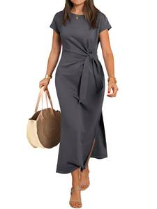 lot 6358 image: ANRABESS Womens Wrinkle-Free Maxi Dress, Deep Grey, Size L