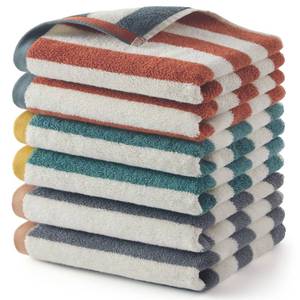 lot 6379 image: REDKISS Striped Cotton Washcloths 6 Pack 13 x 13 Inches Gray Green Brown