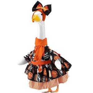 lot 6384 image: EKOREST Fall Gingham Pumpkin Porch Goose Outfit for 23 Inch Statue