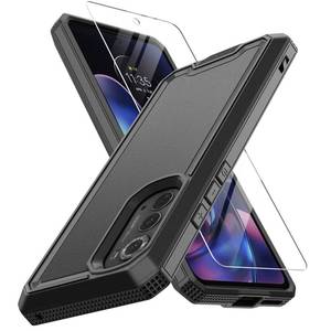 lot 6387 image: LEKEVO Motorola Edge 2022 Case Dual Layer Rugged With Screen Protector Black