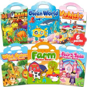 lot 6398 image: Walenced Reusable Sticker Book for Kids, Waterproof PVC, 6 Themes