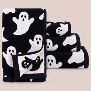 lot 6403 image: Peryiter 3 Pcs Halloween Ghost Bath Towel Set 100% Cotton Black White