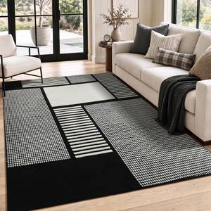 lot 7361 image: YIHOUSE Black and White Area Rug 5x7 Washable Non-Slip