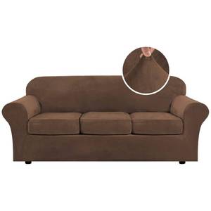 lot 7363 image: H.VERSAILTEX Velvet Sofa Slipcover 4 Piece Fits 72-90 Inch Caramel Cafe