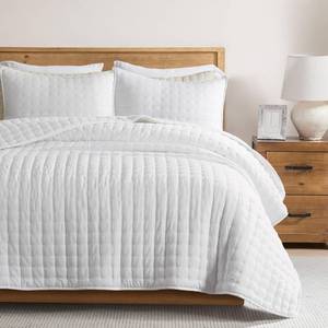 lot 7900 image: WDCOZY Quilt Set King Size All White 3 Piece 104x90 Inches