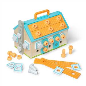 lot 7901 image: Melissa & Doug Build-A-House Wooden Toolbox Play Set 51 Pieces 4 Tools