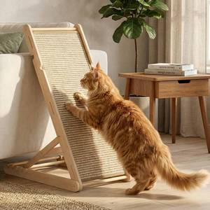 lot 7913 image: XiaZ Sisal Cat Scratcher 31-Inch Wooden Scratching Board 5 Adjustable Heights