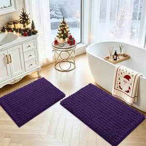 lot 7921 image: ACCUMTEK 2 Piece Deep Purple Chenille Bath Rug Mat Set 32x20 & 24x17 Inch