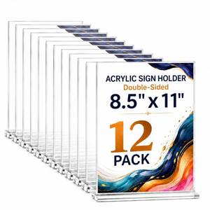 lot 7931 image: Amzlink Acrylic Sign Holder 8.5x11 Clear Tabletop Display Stand 12-Pack