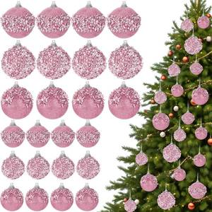 lot 7935 image: Poen Christmas Ball Ornaments 24 Pcs Pink Glitter