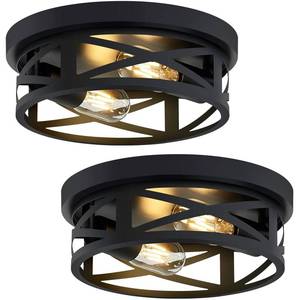 lot 7937 image: ZHU YAN 2 Pack Black Flush Mount Ceiling Light Metal Cage E26 Base 10.63in