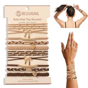 lot 8010 image: Bessrung Boho Braided Hair Tie Bracelets 10 Pcs Coffee Tones