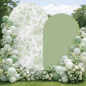 lot 8015 image: Tegeme Sage Green Floral Arch Cover 2 Set 7.2ft 6.6ft Stretchy Backdrop