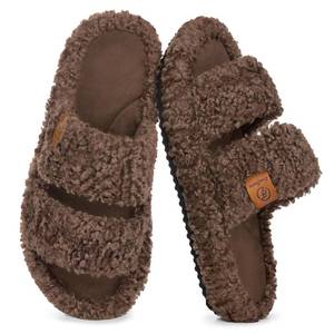 lot 8026 image: EverFoams Womens Fuzzy Open-Toe Slippers Mocha Size 9-10 US