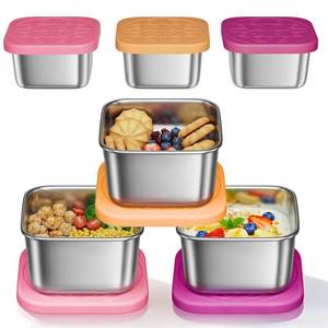 lot 8031 image: Osfel Stainless Steel Storage Containers 6oz and 2oz Set of 6, Silicone Lids