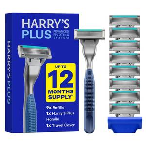 lot 8039 image: Harrys Plus Razor Handle with 9 Blade Cartridges