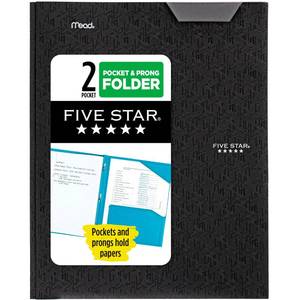 lot 8050 image: Five Star 2-Pocket Plastic Folder with Prong Fasteners Black 72113