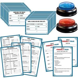 lot 8069 image: IIDEA Christian Bible Family Feud Game 2 Buzzers 28 Cards
