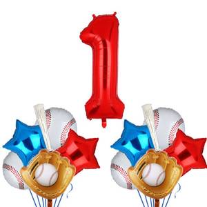 lot 8070 image: Big Eye Owl 1st Birthday Baseball Foil Balloon Set Number 1 Glove Bat Round