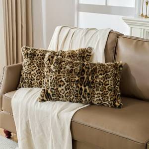 lot 8120 image: Animebody Cheetah Print Faux Fur Pillow Covers 12x20 Inch Set of 2