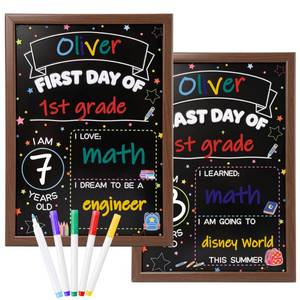 lot 8121 image: VUSIGN First Day Last Day School Sign Double Sided Chalkboard 14x10 Wood Frame
