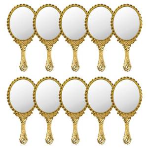 lot 8129 image: Lot of Gold-Tone Ornate Handheld Vanity Mirrors with Scalloped Edge